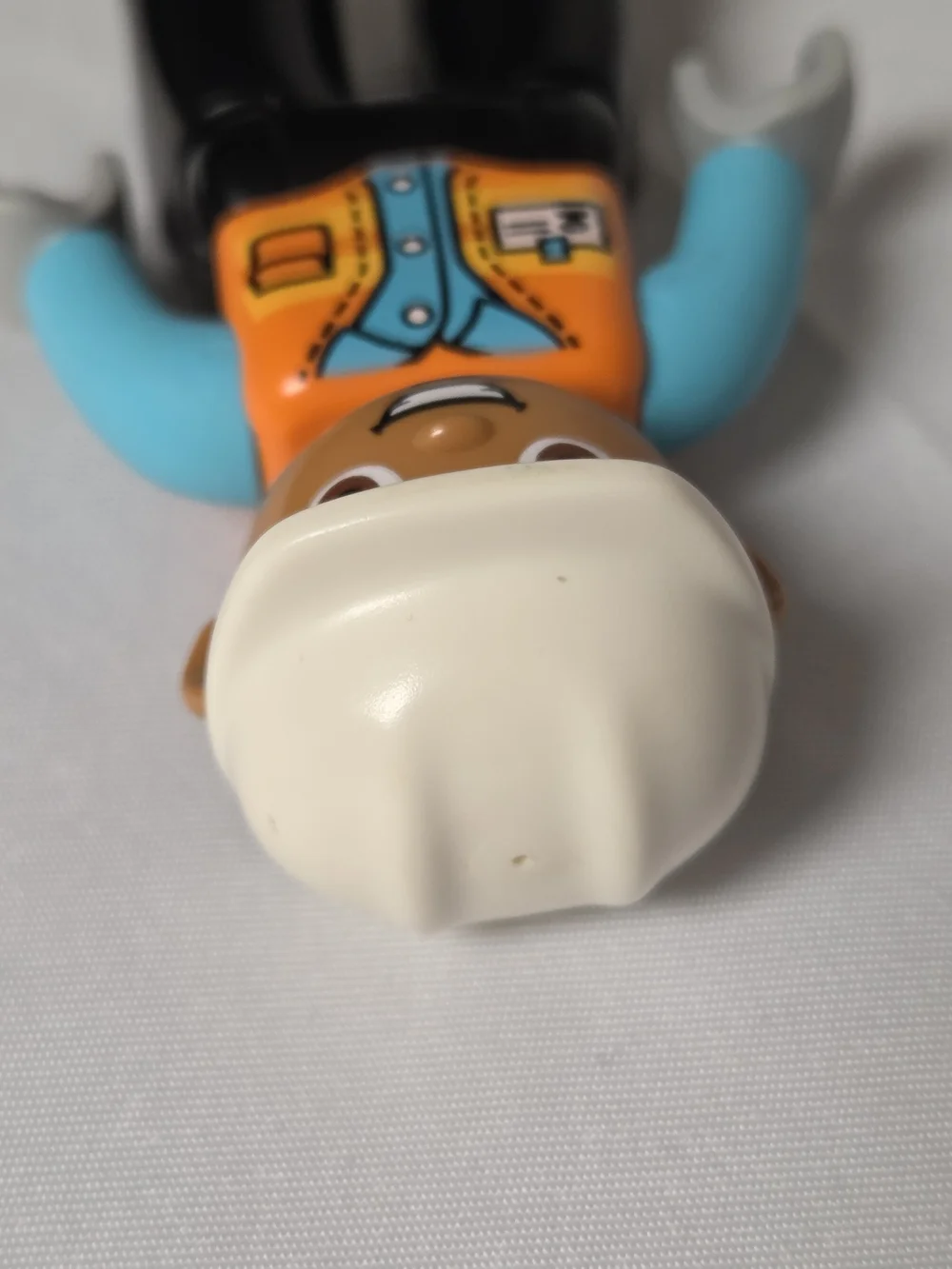 Lego Duplo Construction Worker Minifigure - Orange Vest, Blue Arms, White Helmet